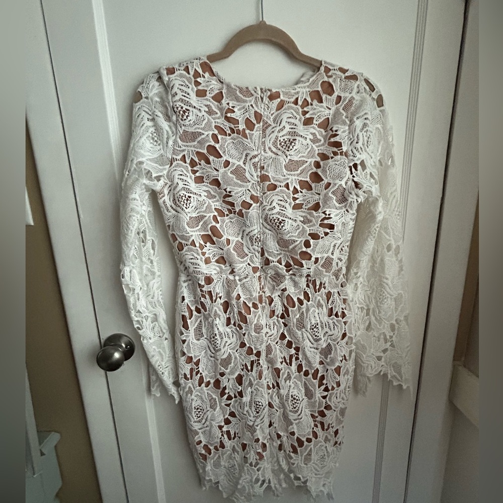Long sleeve white dress with beautiful white lace detail